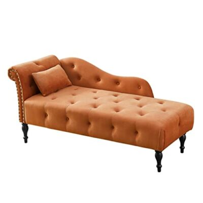 mfchy Velvet Chaise Lounge Button Tufted Nail Head Trim Solid Wood Legs W 1 Pillow 60.6" L X 27.50" W X 28.30" H